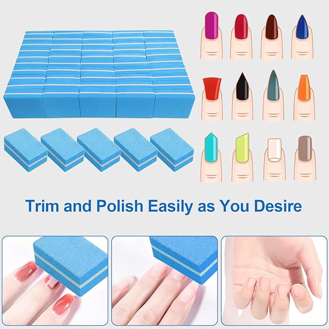 Nail Buffers (50 Pack), Mini Buffer Block Nail File for Acrylic Nails and Natural Nails, 100/180 Grit Nail Buffer Block Bulk Buffing Blocks for Nail Buff Professional Manicure File Blocks Set Blue