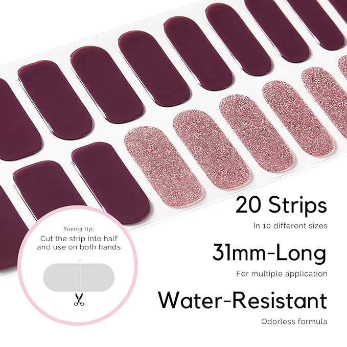 NAILOG Semi Cured Gel Nail Strips (20 Extra Long Stickers/Wraps) | Buy 2 Get 1 UV Lamp| Glossy & Long Lasting Soft Gel Finishing, Long Night