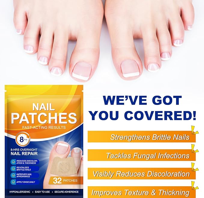 3Pack Toenail Treatment Extra Strength - 96 Pcs Nail Patches, 8-Hrs Overnight Nail Repair, Safe for Sensitive Skin, Easy to Apply