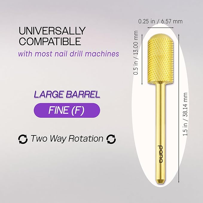 USA Pana 3/32" Safety Nail Carbide - Smooth Round Top Large Barrel Head for Electric Dremel Drill Machine - Grit Size: (4XC, 3XC, 2XC, XC, C, M, F, XF) (Fine (F) GOLD)