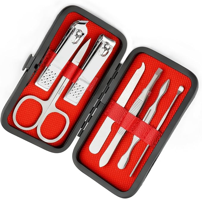 MDOZQ Nail Clippers Manicure Kit for Men & Women, 8 in 1 Personal Care Set, Silver Metal Nail Care Kit, Professional Grooming Tools