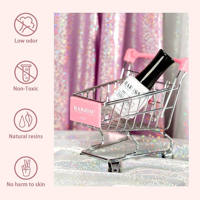 RARJSM Glitter Gel Nail Polish Light Pink Sparkly Iridescent Rainbow Shimmer Holographic Nail Gelpolish Soak off L e d U V Curing Required High Pigments for Home Salon Manicure Nail Art 15ml