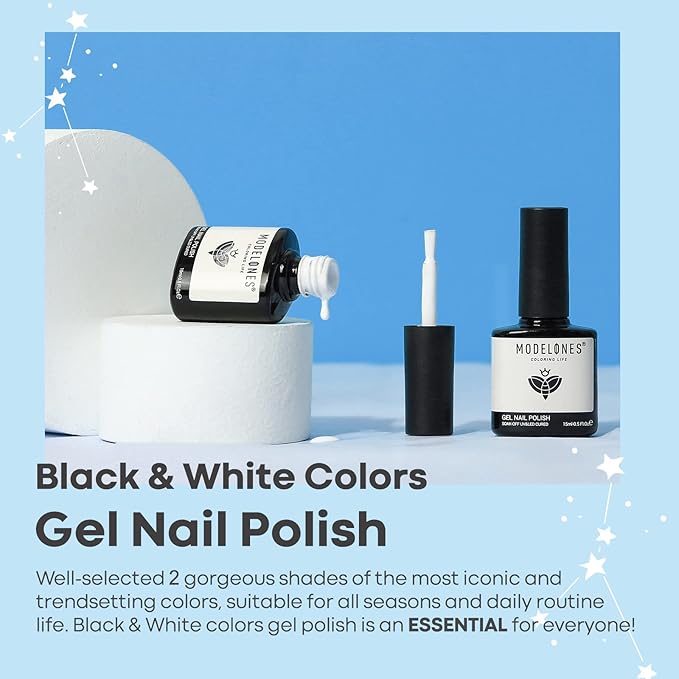 modelones White Gel Polish Black Gel Polish Set 2 Pcs 15ml Black And White Nail Polish Soak Off LED Christmas Nail Art French Manicure Salon Diy at Home Gift for Women Girls