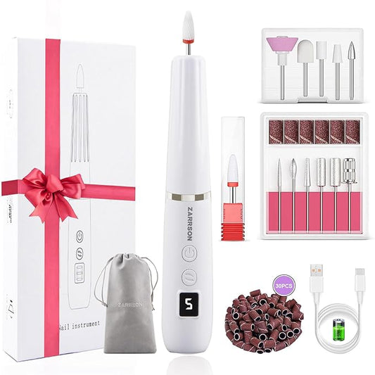 Electric Nail Filer, Professional Nail Drill Kit, Electric Nail Drill Kit, Portable File for Acrylic Gel Nails, Cordless Nail File Electric Manicure Pedicure Tools with Drill Bits for Home Salon