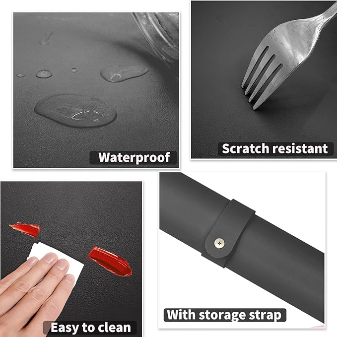 Double-sided Nail Table Mat for Nail tech - Soft Microfiber PU Leather Nail Desk Mat - Foldable Nail Art Table Mat Acetone Resistant for Nails Salon Home (Black) (Mat Only)
