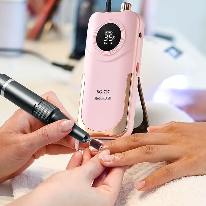 Professional Electric Nail Drill Kit 35000RPM with 14PCS Bits Pink Portable Rechargeable Cordless File Machine for Acrylic Gel Powder Nails and Manicure Pedicure Toenail Tool Salon Set