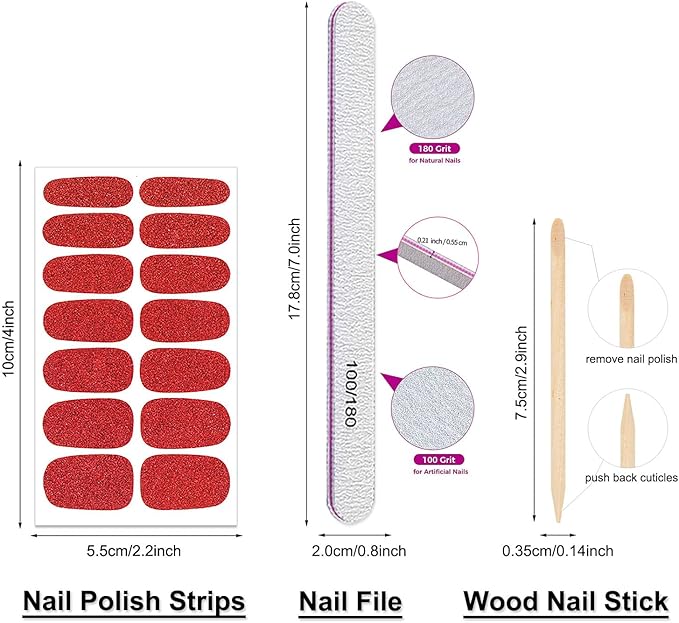 DANNEASY 16 Sheets Nail Wraps for Women Nail Polish Strips Solid Self Adhesive Gel Nail Stickers Gel Strips Nails Art Accessories with 1pc File, Cuticle Stick (Glitter)