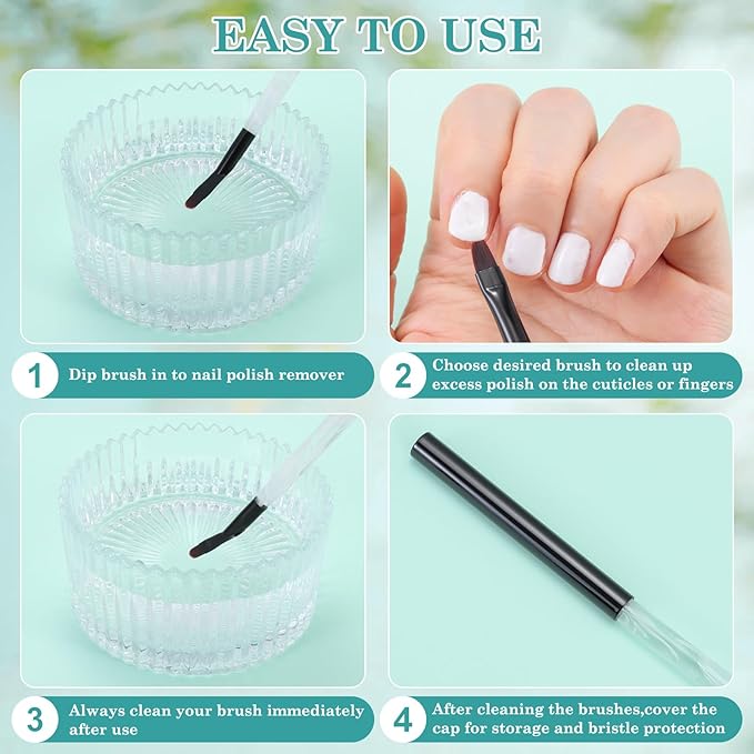 3PCS Nail Clean Up Brushes for OPI Nail Polish Remover, Brushes for Cleaning Polish Mistakes on the Cuticles, Acetone Resistant Nail Brushes for Nail Art and Designs（Jade Clear NEW）