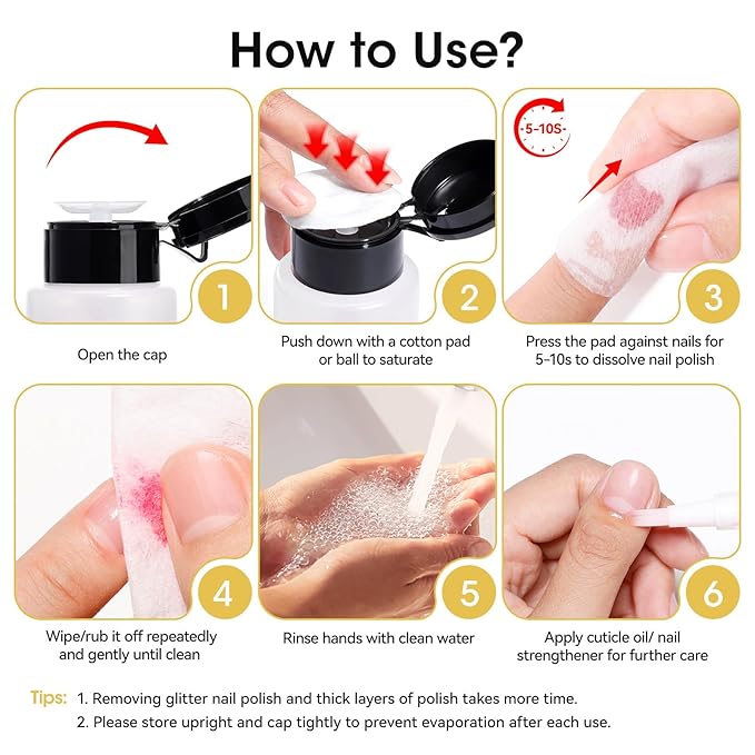 Nail Polish Remover Non-acetone, 5-10s Fast Remover for Regular Nail Polishes, Reusable Push-Down Pump Dispenser, No Toxic Gentle Removal, Rich in VE Non-Drying, 5.46 fl. oz
