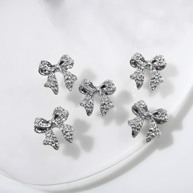 36 Pcs Bow Nail Art Charms 3D Alloy Bow Nail Charms Silver Gold Nail Rhinestones for DIY Acrylic Nails Metal Nail Gems for Women and Girls