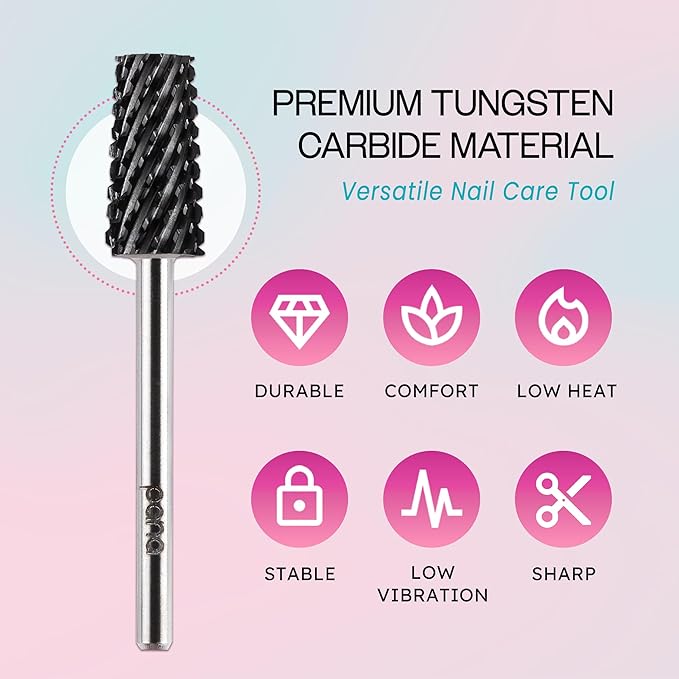 PANA Tapered Barrel Carbide 3/32" Shank Size - (Black, Coarse Grit) - Fast remove Acrylic or Hard Gel Nail Drill Bit for Manicure Pedicure Salon Professional or Beginner