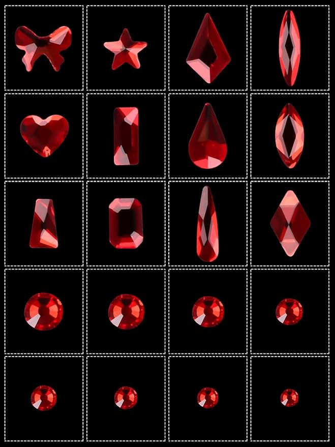 3100Pcs Red Rhinestones for Nails EBANKU Nail Art Rhinestones Kit Red Nail Crystal Rhinestones Mixed Shape with Rhinestone Picker Dotting Pen Tweezers for Christmas DIY Nail Art Craft