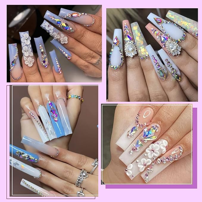 Canvalite 2518Pcs Rhinestones Nail Gems, 12 Styles 3D Glass AB Crystals Charms Shiny Multi Shape Flatback Nail Rhinestones for Nail Art with Picker and Tweezers for DIY Nail Art