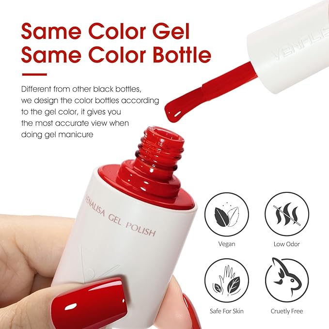 VENALISA Red Gel Nail Polish 1 Pcs 10ML Soak Off UV Gel Salon Manicure DIY at Home Nail Art For Girls Women