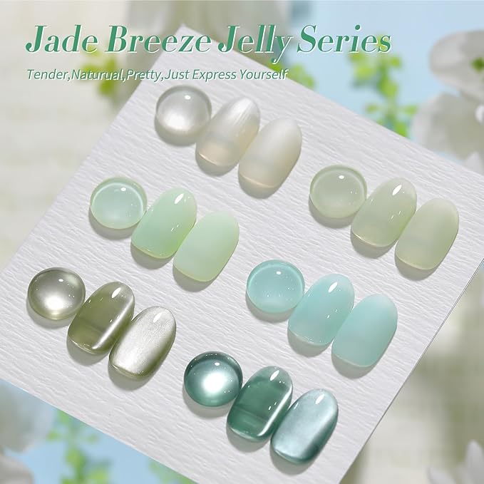 Born Pretty Christmas Green Gel Nail Polish,Jelly Transparent Gel Polish,Cat Magnetic Eye,Shimmer Glitter Green Gel Polish Kit for Salon Manicure and Nail Art DIY at Home 6Colors