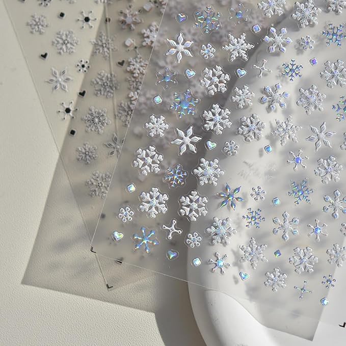 Snowflake Nail Stickers 5D Embossed Laser Christmas Snow Nail Art Stickers Self-Adhesive Pegatinas Uñas Xmas Snow Designs Holiday Winter Nail Decals Nail Art Supplies for Women Girls Acrylic Nails