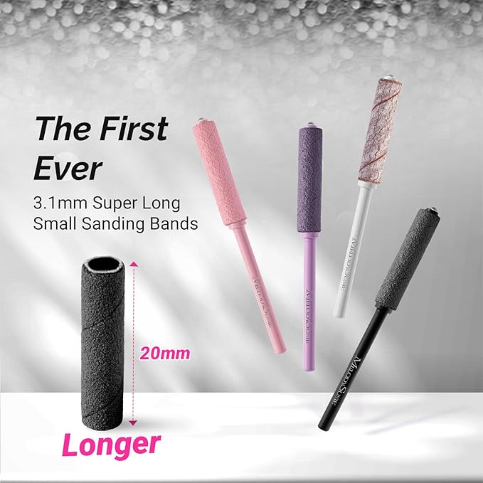 MelodySusie 50 Pcs Nail Drill Bits Super Long Small Sanding Bands with 3.1mm Crystal Mandrel Bit, 240 Extreme Fine Grit Nail File for Acrylic Nails Gel Manicures and Pedicure, Black