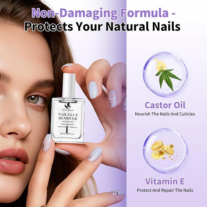Nail Glue Remover for Press On Nails 20ml, Non-Acetone Removal Debonder, Quick & Gentle Adhesive Remover for Fake Nails – Not for Gel Polish or Base Coat