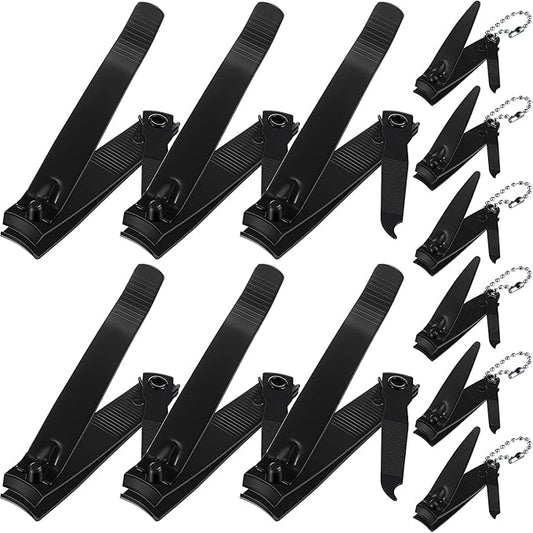 Bememo 12 Pieces Stainless Nail Clippers Set Fingernail and Toenail Clippers Nail Cutter Tool Set for Men and Women(Black)