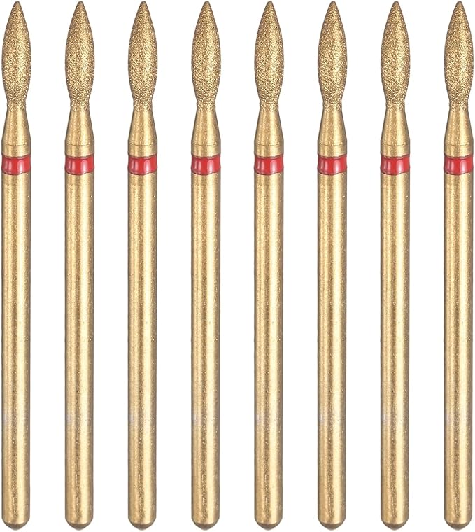 HARFINGTON 8pcs 200-230 Grits Diamond Grinding Bit 2.3mm Oval Head 2.35mm Shank 8mm Length Titanium Plated Stone Sanding Drill Bits Rotary Tool for Nails Grinding Polishing