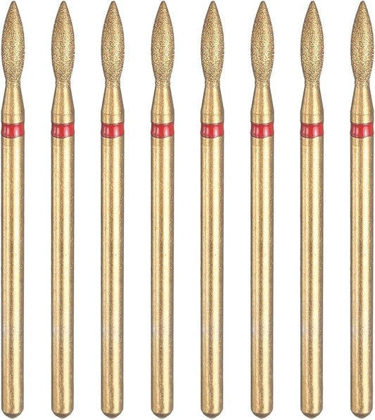 HARFINGTON 8pcs 200-230 Grits Diamond Grinding Bit 2.3mm Oval Head 2.35mm Shank 8mm Length Titanium Plated Stone Sanding Drill Bits Rotary Tool for Nails Grinding Polishing