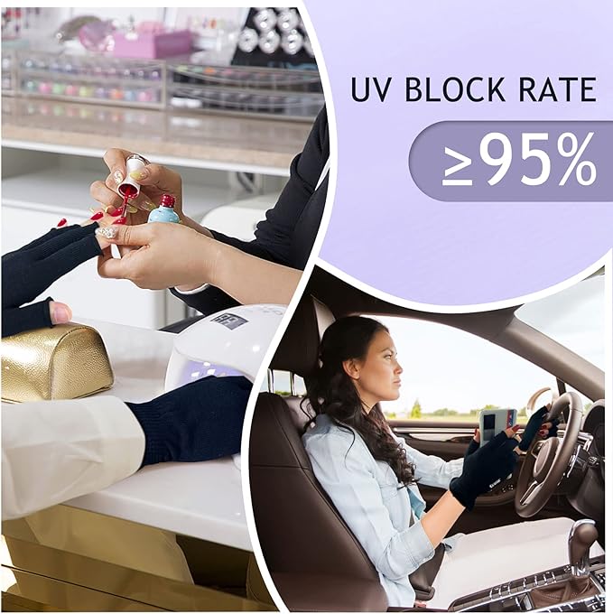 MIG4U Fingerless Moisturizing Gloves, Half Finger Touchscreen Beauty Glove for Eczema, SPA, Dry Hands, Skin Treatment, Summer Sun UV Protection (S/M, Black-1pair)