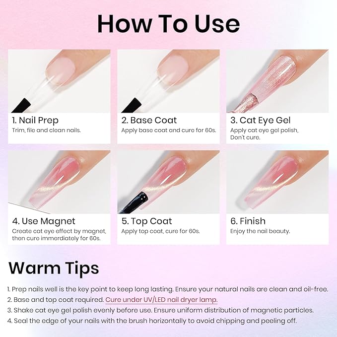 MIZHSE Cat Eye Gel Nail Polish, 8 Colors Glass Magnetic Gel Polish Set with Magnet Stick, Crystal Jelly Pink Purple Colors with Gradual Gold Cat Eye Effect Nail Polish Soak Off Nail Art Gift for Women