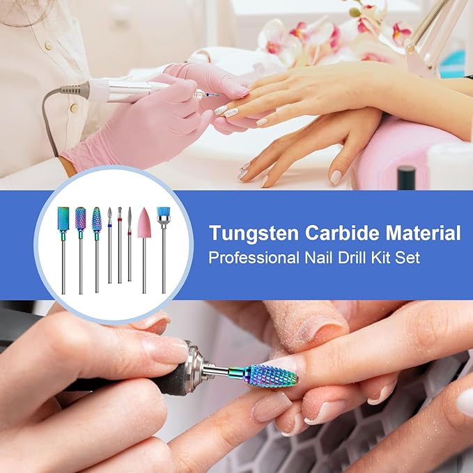 3/32'' Nail Drill Bits Set – 8pcs Tungsten Carbide & Diamond Bits for Acrylic, Gel & Cuticle Removal – Professional Electric Nail File Kit for Manicure, Pedicure – Home & Salon Use