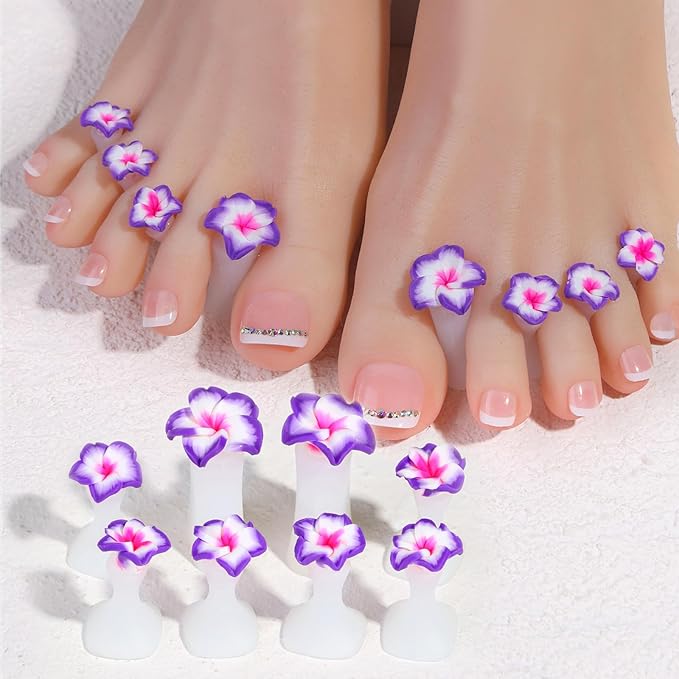 16pcs Flower Toe Separator, Toe Nail Separators, Toes Dividers Pedicures Nail Art Tools(8pcs White Flower+8pcs Purple Flower)