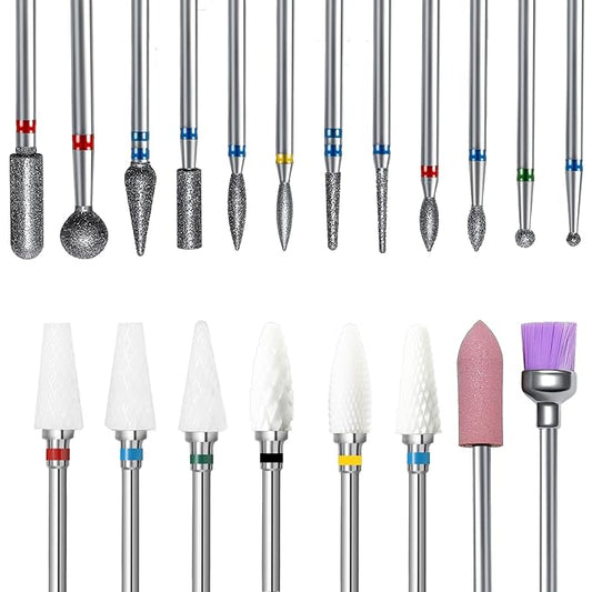 20 pcs Nail Drill Bits Sets,3/32 Inch Nail Bits for Nail Tech,Ceramic Diamond Rainbow Nail Drill for Milling Cutter ,Acrylic Gel Nails Home Salon