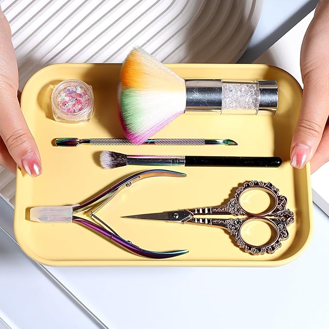 1 Pack Yellow Decorative Serving Tray, Large Manicure Tools Storage Dish, Perfume Jewelry Dinner Placing Plate for Bedroom Kitchen Salon Supplies