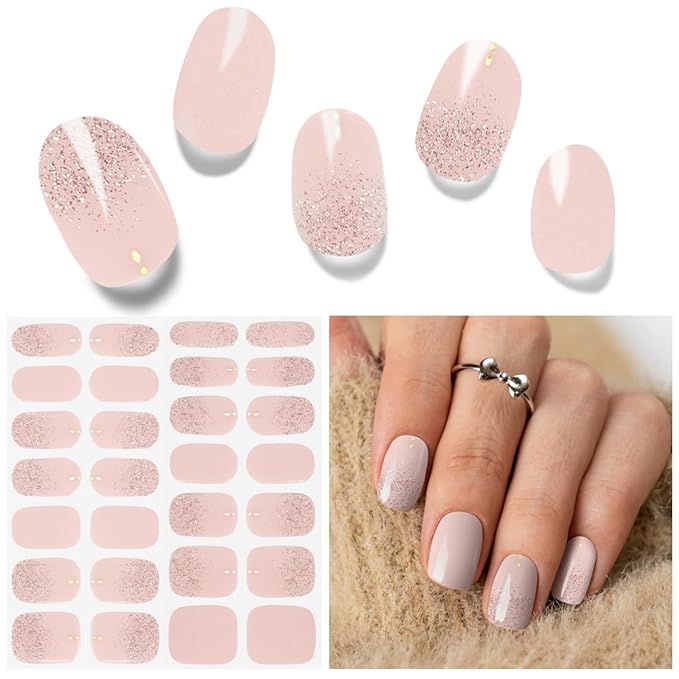 Semi Cured Gel Nail Strips, Fingertip Balle | 28 pcs Gel Nail Strips Work with Any UV Lamp, Salon Quality UV Nails Stickers, Easy to Apply for Home Nails DIY