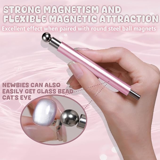 Pink Cateye Magnet, Magnet for Nails, Cat Eye Round Nail Magnetic Beads, Diverse Effect Double Ended Manicure Salon Design Art Tools Set Accessories for Women Diy Manicure Accessories