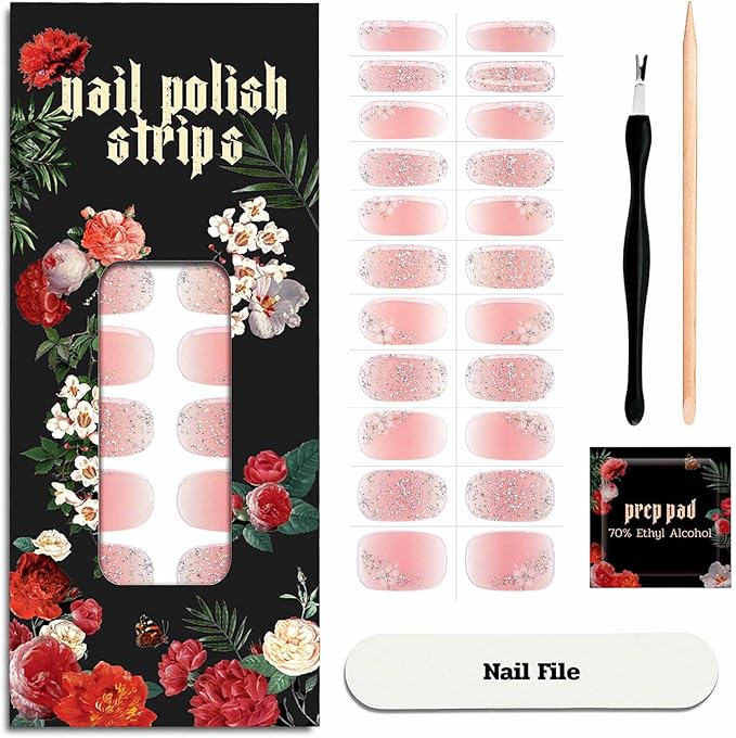 Nail Polish Strips - 22 Pcs Salon Quality Gel Nail Stickers - Long Lasting Wraps (Hellebore Flower Pink)