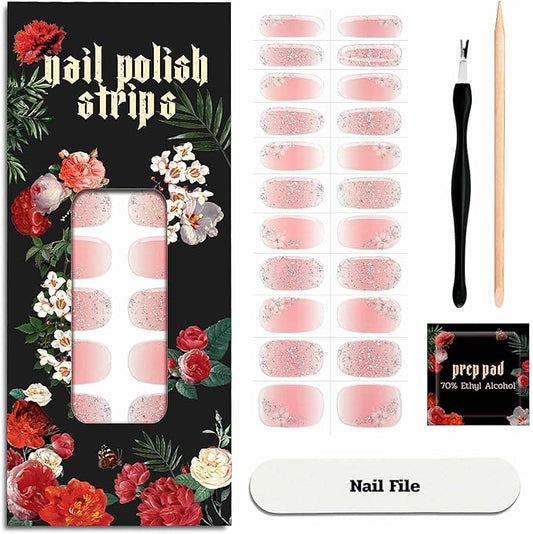 Nail Polish Strips - 22 Pcs Salon Quality Gel Nail Stickers - Long Lasting Wraps (Hellebore Flower Pink)