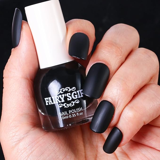 Matte Nail Polish Air Dry Nail Lacquer for Nail Art Varnish, Mist Effect Matte Finish Velvet Nail Polish, 0.35 fl oz (Piano Black-09, 10 ML)