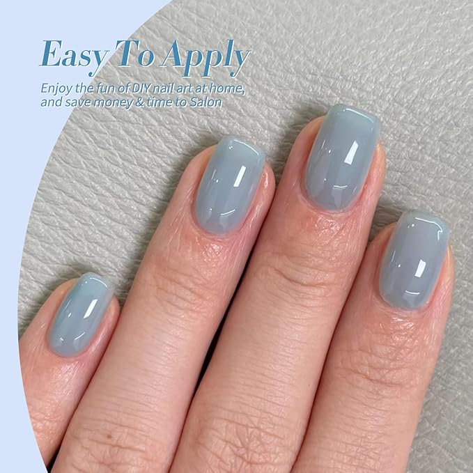 Born Pretty Jelly Blue Gel Nail Polish Set Sheer Transparent Blue Gel Polish Nail Art Manicure DIY at Home 6PCS