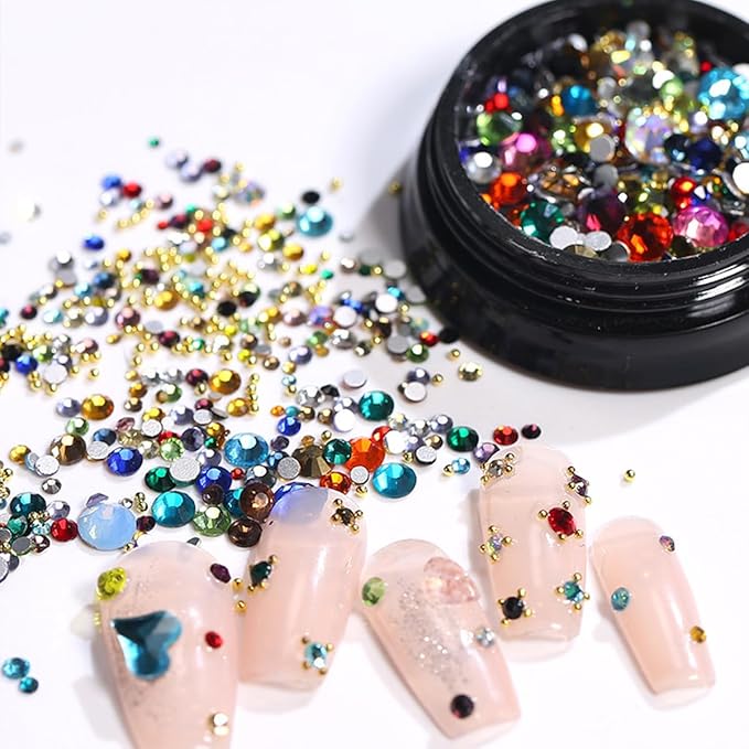 1440Pcs Colorful Rhinestones Charms for Nail Art - 3D Flatback Gems, Sparkling Diamonds, Jewels, Kawaii Supplies, Exquisite Jewelry for Decorations, DIY Acrylic Kit