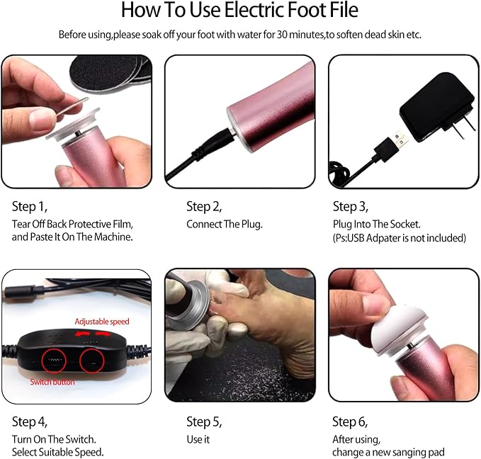 Electric Callus Remover, ELEVEN EVER Foot File Pedicure Tool(Speed Adjustable) with Recyclable Glass Grinder and 20pcs Replacement Sandpaper Disk for Men Women Dead Dry Crack Skin Calluses Pink