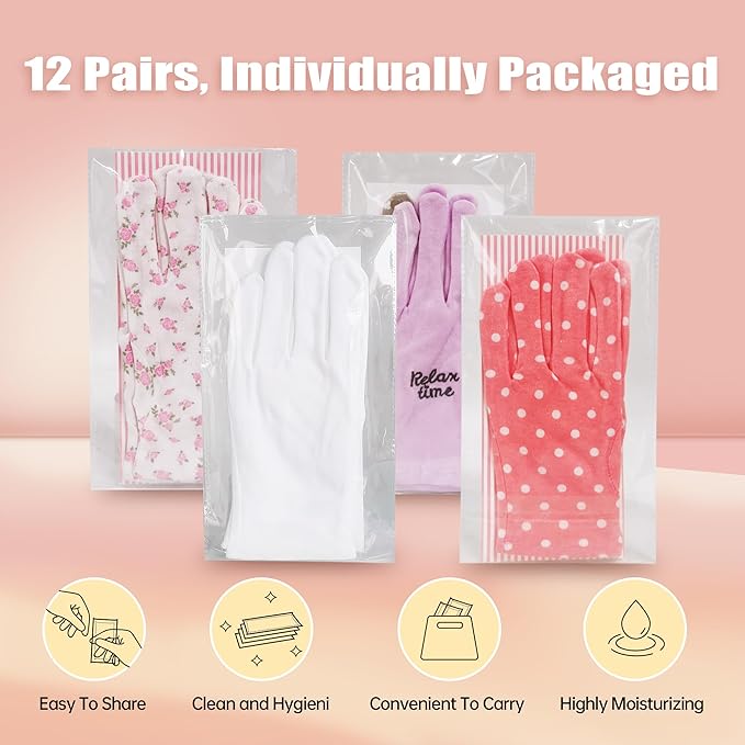 HandLove Premium 100% Cotton Gloves | Moisturizing Gloves for Dry Hands & Eczema | Overnight Sleeping Gloves, Eczema Gloves | Cute Pink Dots, 12 Pairs