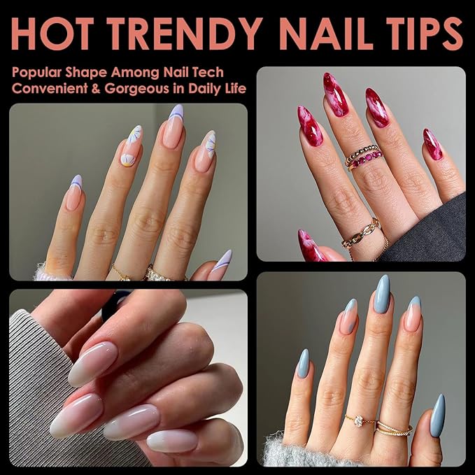 Medium Oval Soft Gel Nail Tips, BORNBYME 240 PCS Pre Buff Full Cover Shaped Nail Extenison Tips Half Matte Gel Nail Tips