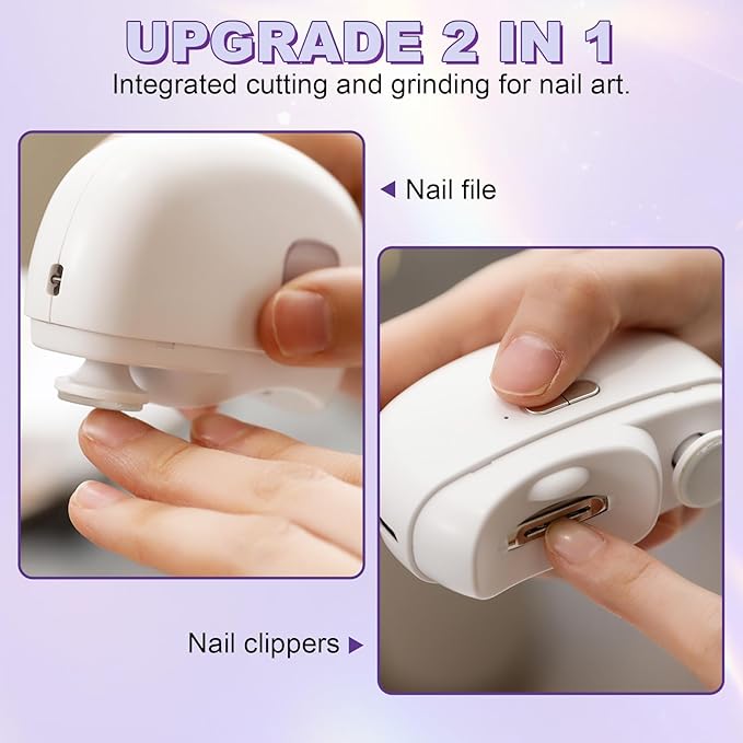 Electric Nail Clipper, 2026 New Upgraded 3-in-1 Nail Trimmer with Polishing, 2-Speed Adjustable Nail Cutter with LED Light, Multifunctional Electric Nail Clippers for Seniors Babies Adults (White)
