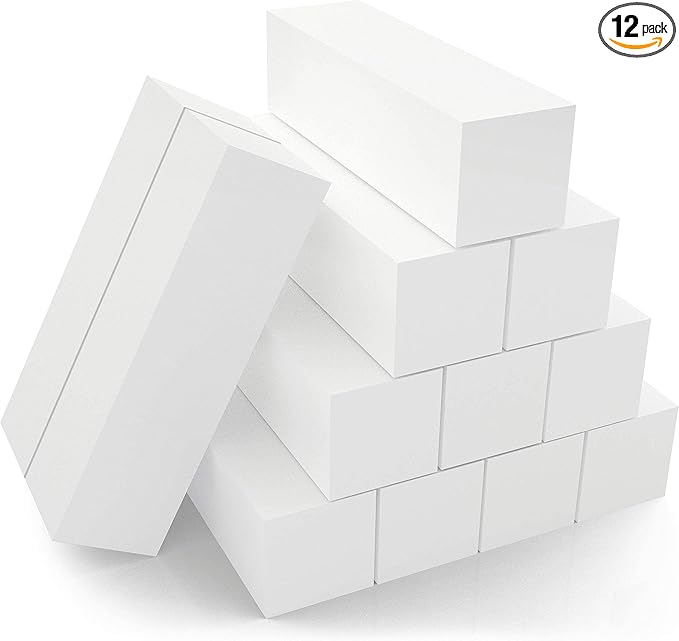 12-Pack, Nail Buffer Blocks for Natural and Acrylic Nails, 4 Sided, Medium Grit (White)
