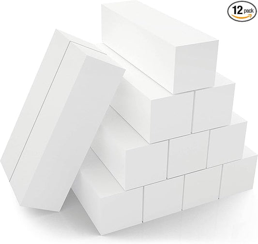 12-Pack, Nail Buffer Blocks for Natural and Acrylic Nails, 4 Sided, Medium Grit (White)