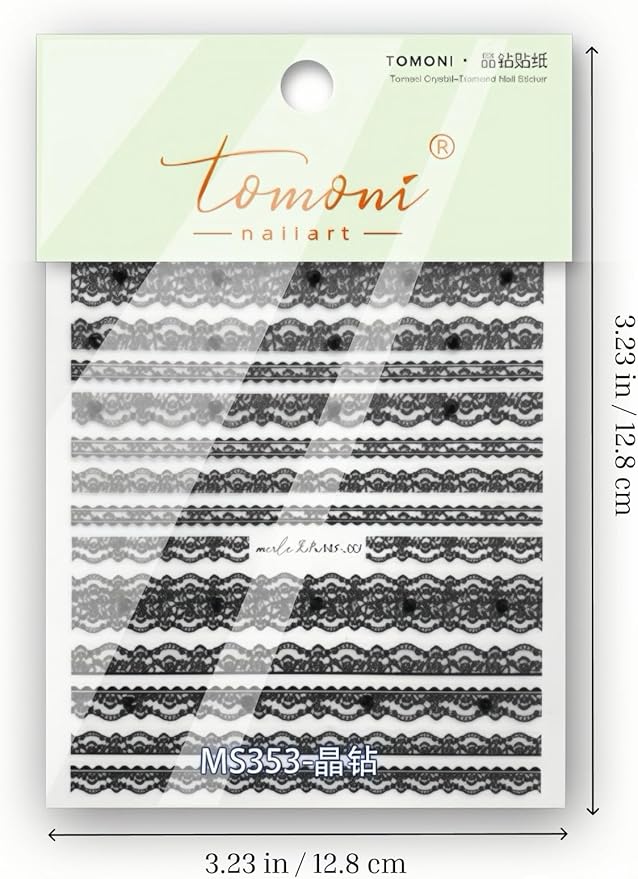Black Lace Nail Art Stickers – Elegant 5D Embossed Strips, Premium Self-Adhesive Design for DIY Manicure, French Tips, Gothic, Minimalist Nails, Salon-Quality Stickers, Press on, Home or Salon