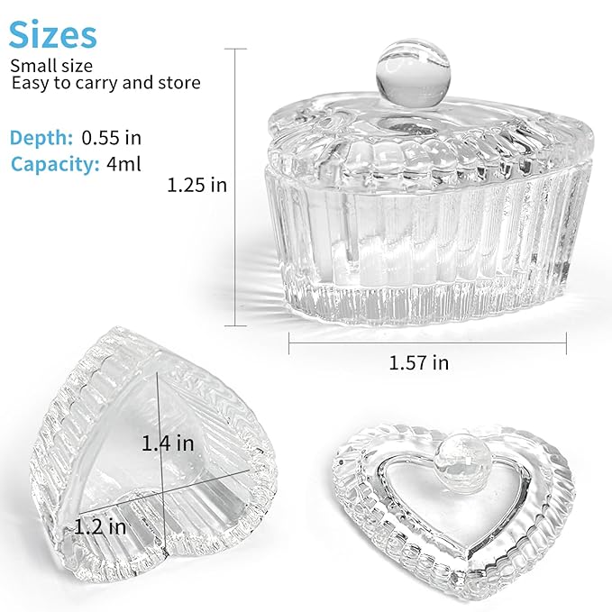 Crystal Sweet Heart Shape Acrylic Liquid Powder Glass Dappen Dish Glass Cup w Cap Lid Bowl for Acrylic Nail Art Transparent Kit (Clear)