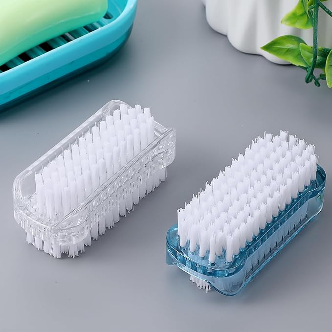 2PCS Two Sided Nail Brush, Soft and Stiff Bristles for Cleaning Under Nails and Fingernails, Durable Nylon PP Scrub Fingernail Brushes with Non Slip Grip, Nail Brushes Portable for Men Women