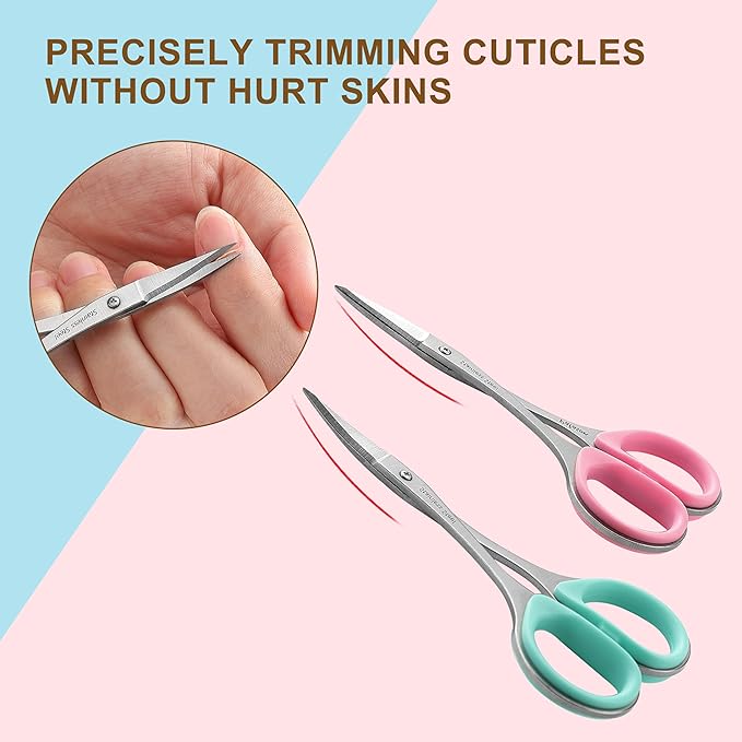 PAFASON Stainless Steel Curved and Straight Nail Cuticle Manicure Scissor Set Multi-Purpose Pedicure Beauty Grooming Tool for Nail, Dry Skin