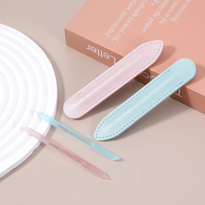 Giantree 2 Pcs Glass Cuticle Pushers, with Leather Case Double-Headed Cuticles Removal Tool, Glass File Fingertip Precision File Cuticles Remover, Nail Stick Cuticle Pusher Tools for Nail