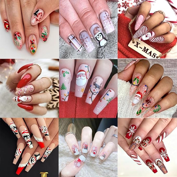 8 Sheets 3D Embossed Christmas Nail Stickers Self-Adhesive Santa Claus Decoration Reindeer Snowflake Gift Xmas Trees Decals Winter Acrylic Nail Art Supplies for Women